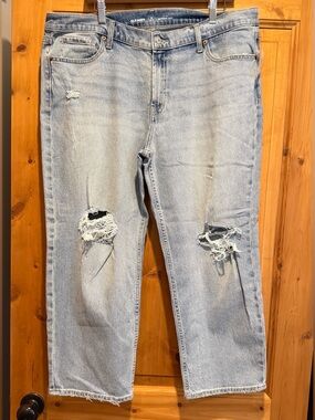Old Navy Light Blue Ripped Straight-Leg Jeans - 16P Boyfriend Loose